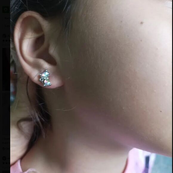 - 😺Petite Tiny Sterling Silver (925) Iridescent Diamond Cat Earrings💎 - Picture 10 of 16